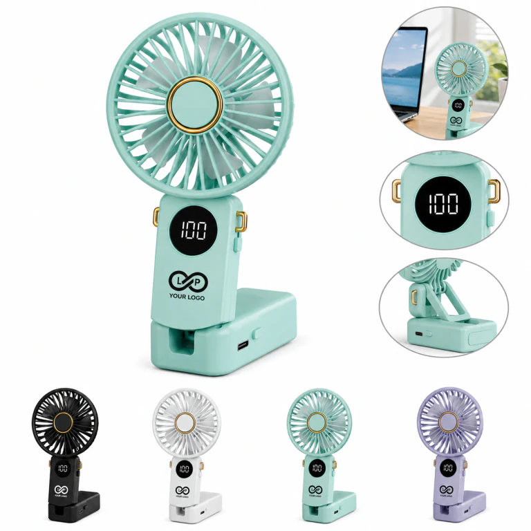 Plastic Portable Foldable Digital Display Handheld Fan with Five - speed