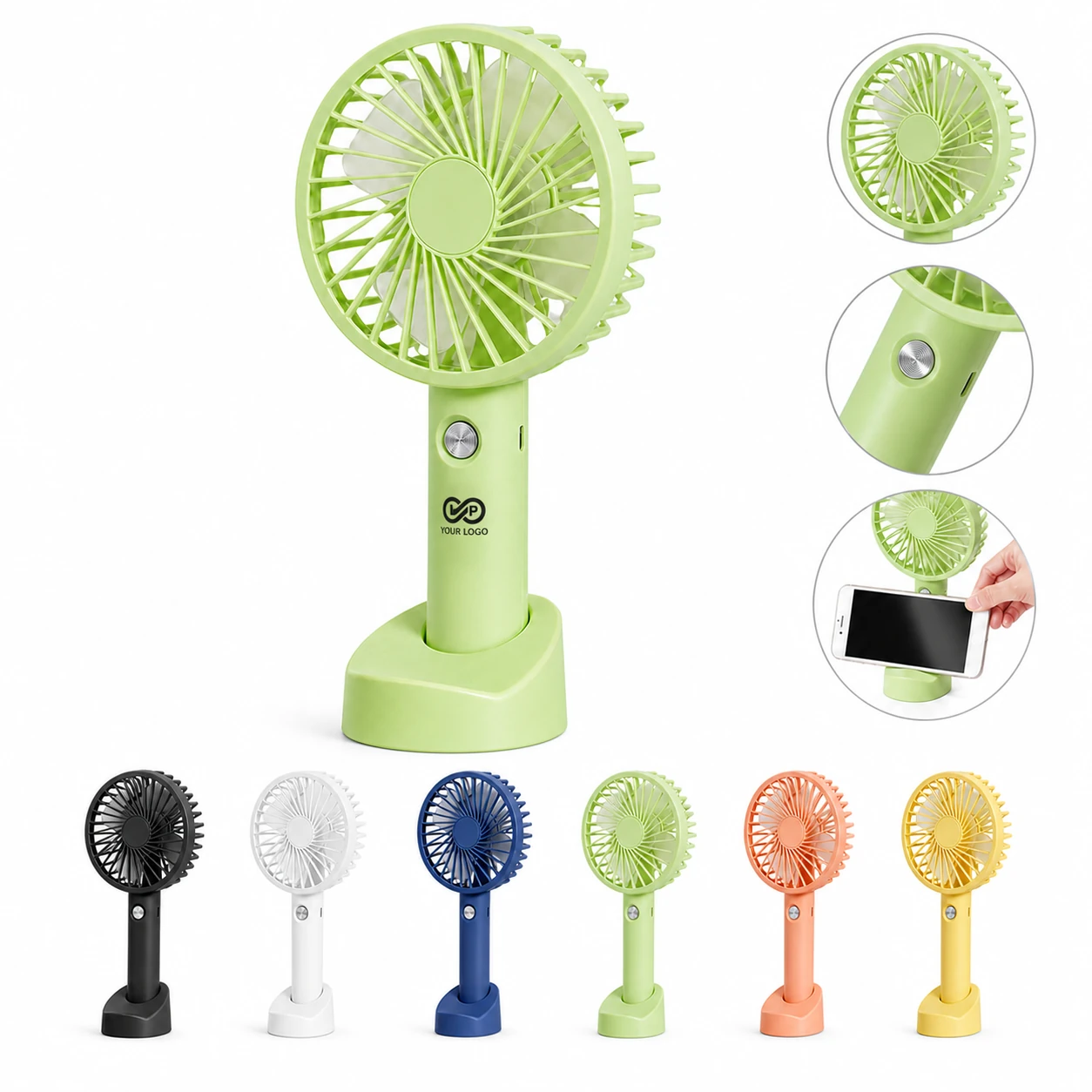 Portable 3-speed Handheld Fan with Base, Rechargeable