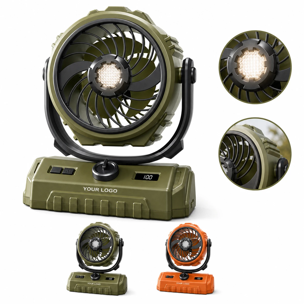 Portable Plastic Camping Fan with 100 Speeds & LED Light