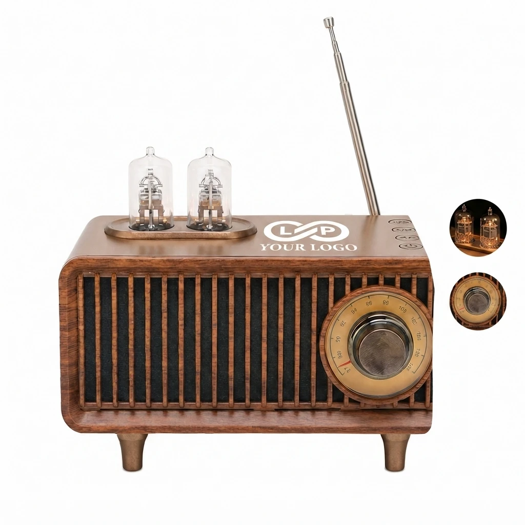 Classic Wood Retro Radio with Light, Bluetooth, Memory Card Support