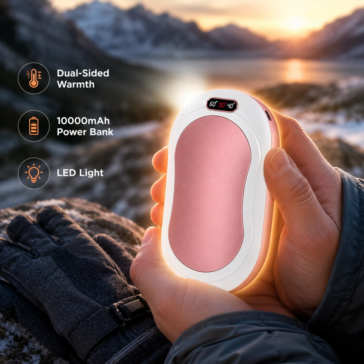 10000mAh Rechargeable Power Bank Hand Warmers with LED Light