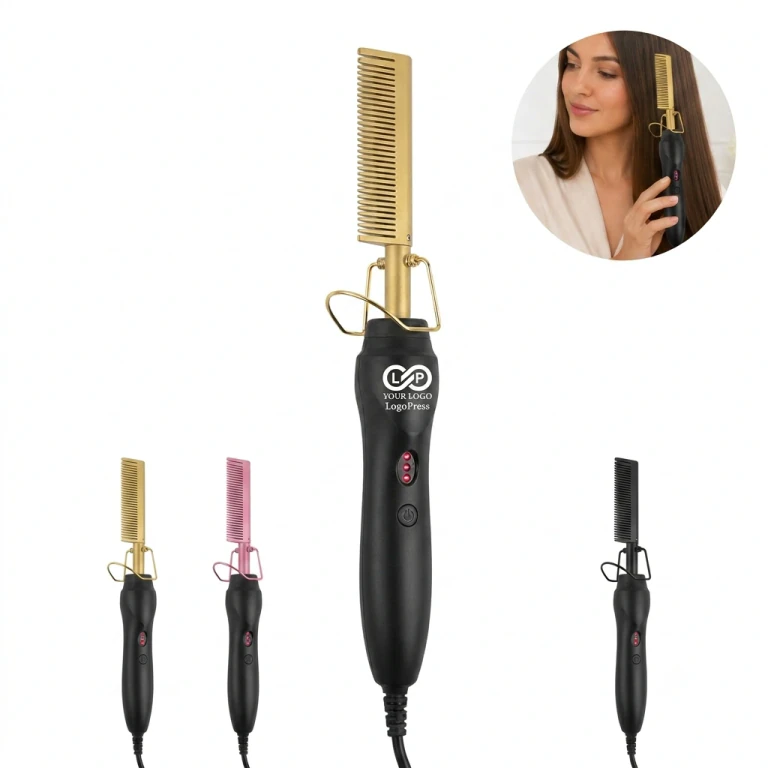 2-in-1 Copper Hair Styling Comb with 3-Level Heat Control