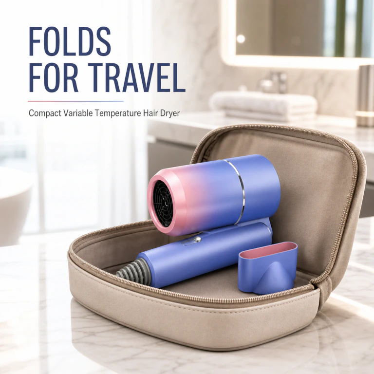 Foldable Variable Temperature Hair Dryer for Travel