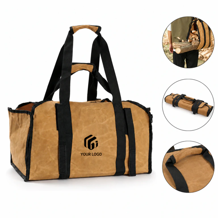 Large Waterproof Waxed Canvas Firewood Carrier Tote Bag