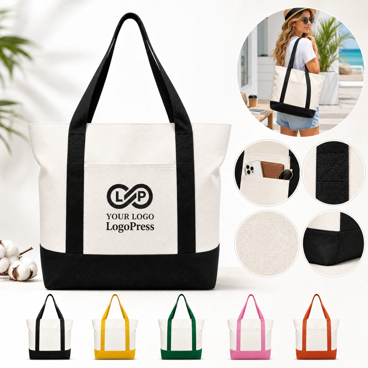 Daily Stylish Canvas Tote Bag with External Pocket