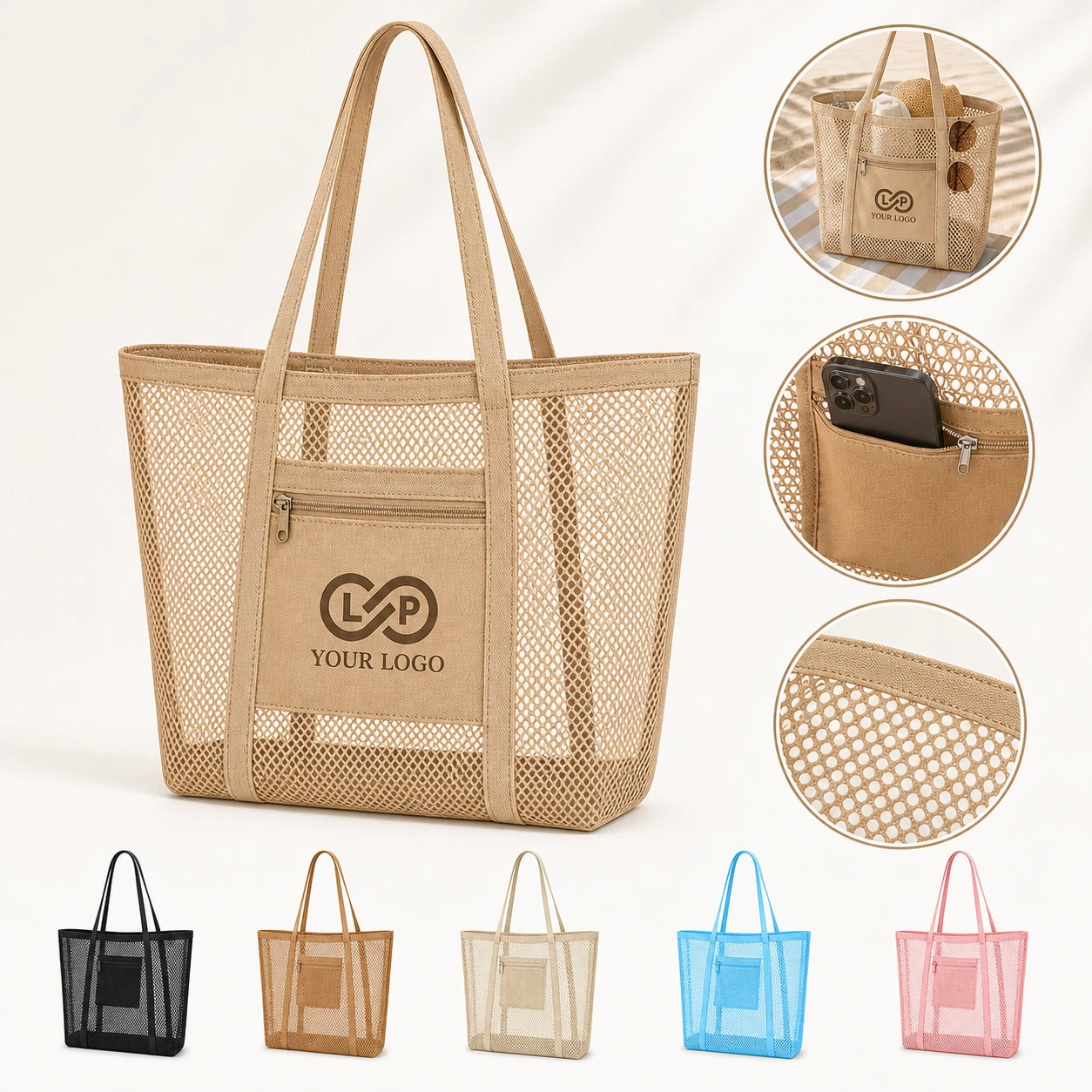 Casual Foldable Beach Picnic Vacation Shoulder Mesh Tote Bag