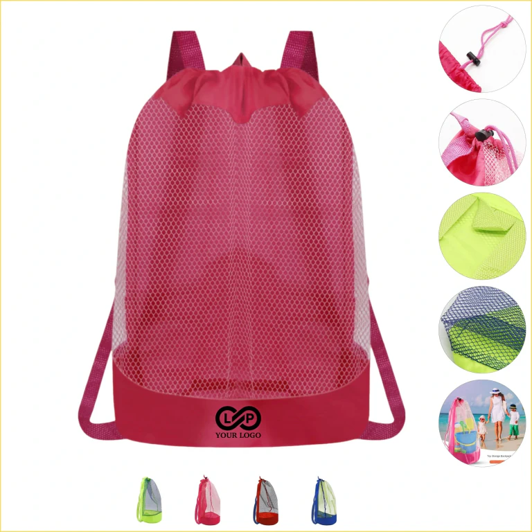 Large Mesh Beach Tote - Sand Away Drawstring Bag for Outdoor
