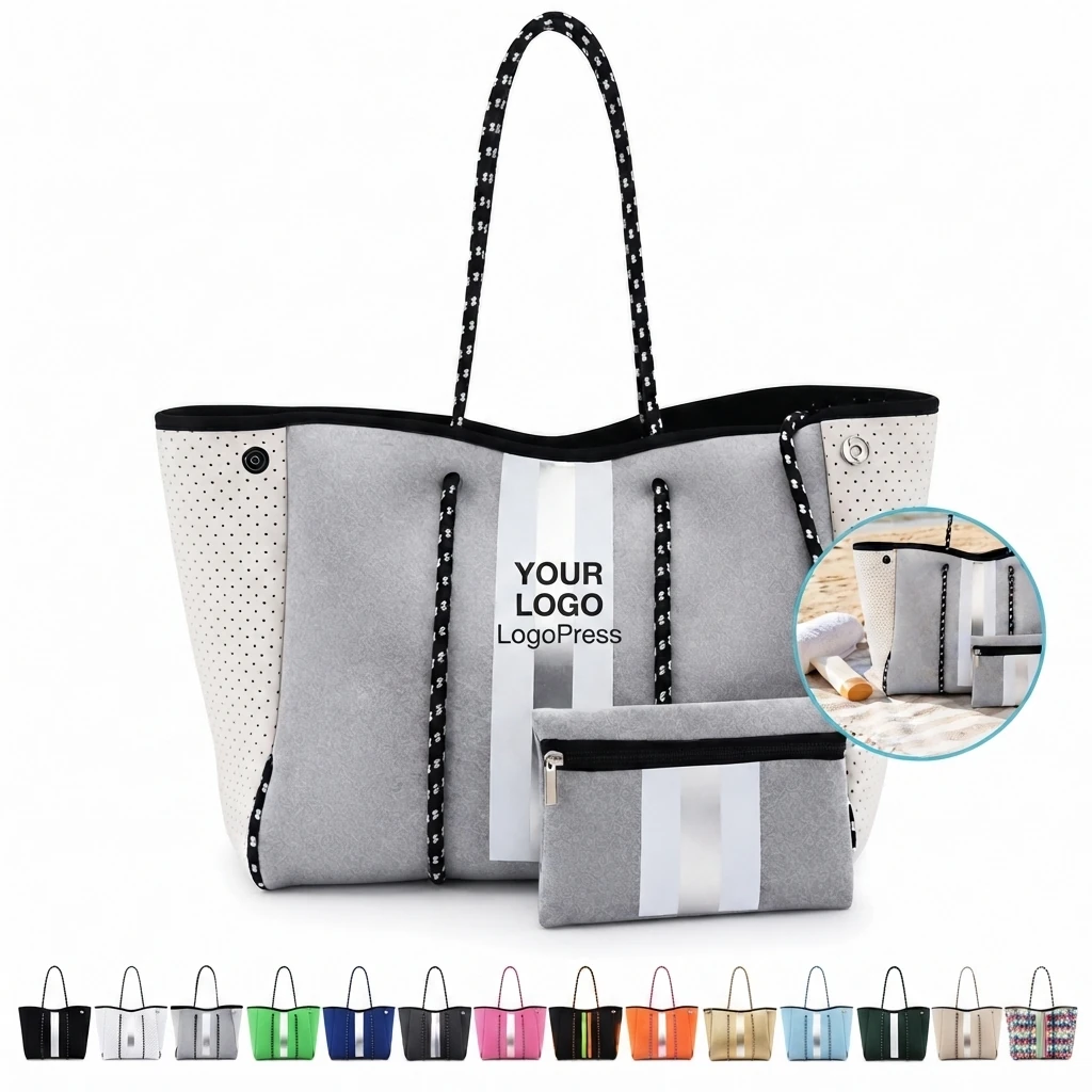 Large Neoprene Beach Tote with Inner Pocket, Sun Resistant