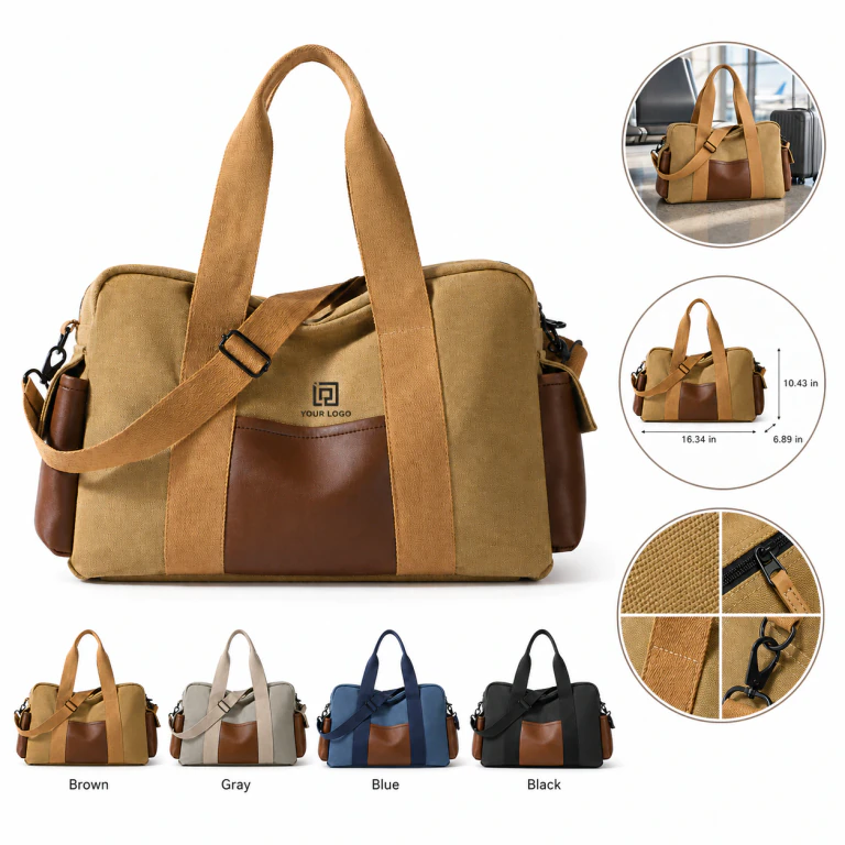 Large Canvas Men's Shoulder Duffel Bag with Pockets