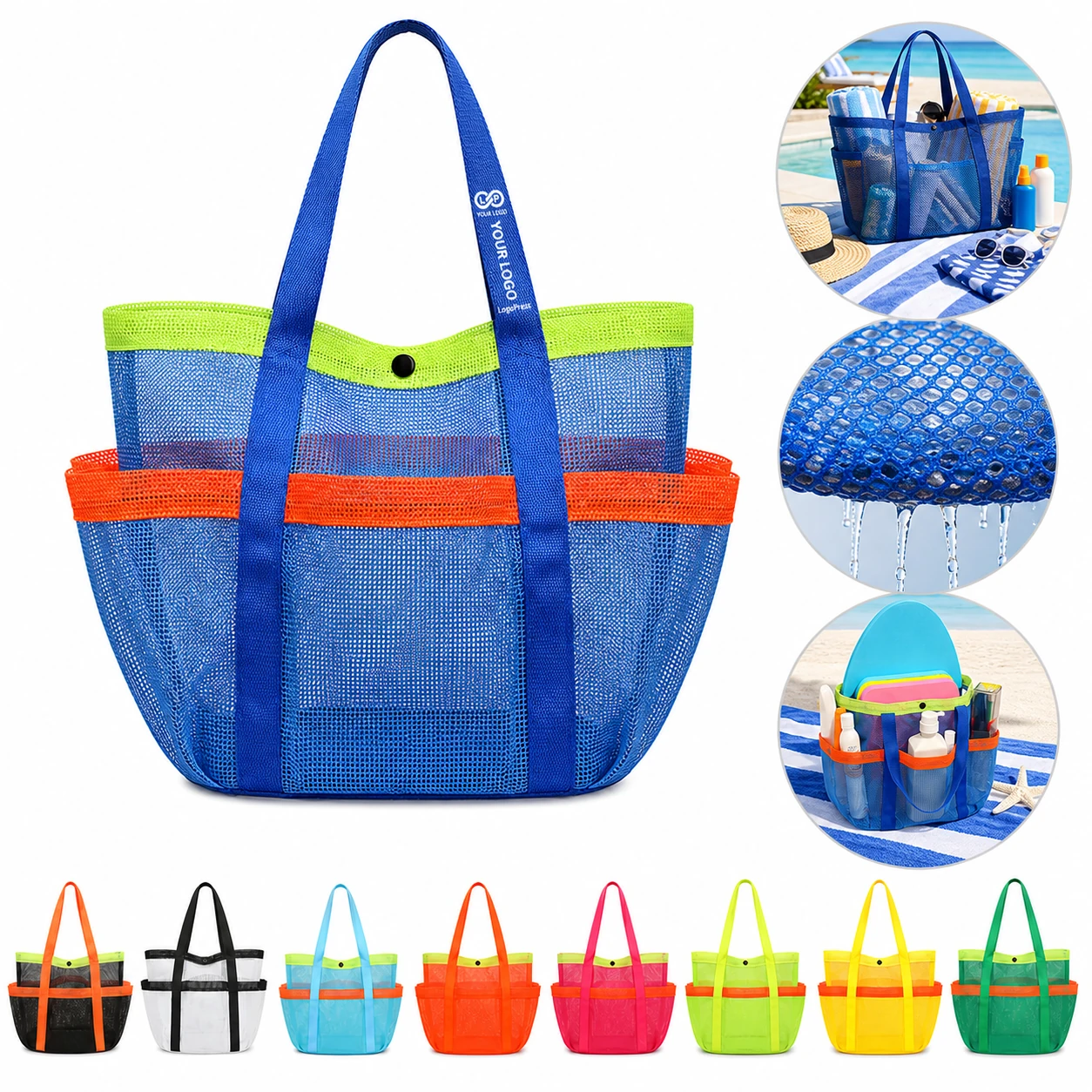 Large Capacity Waterproof Beach Tote Mesh Bag - Breathable, Drainage