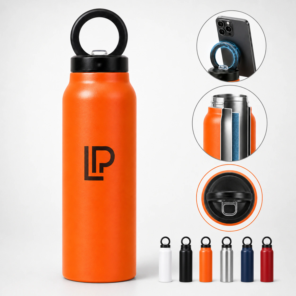 Fitness Travel 27oz Insulated Water Bottle with Phone Holder