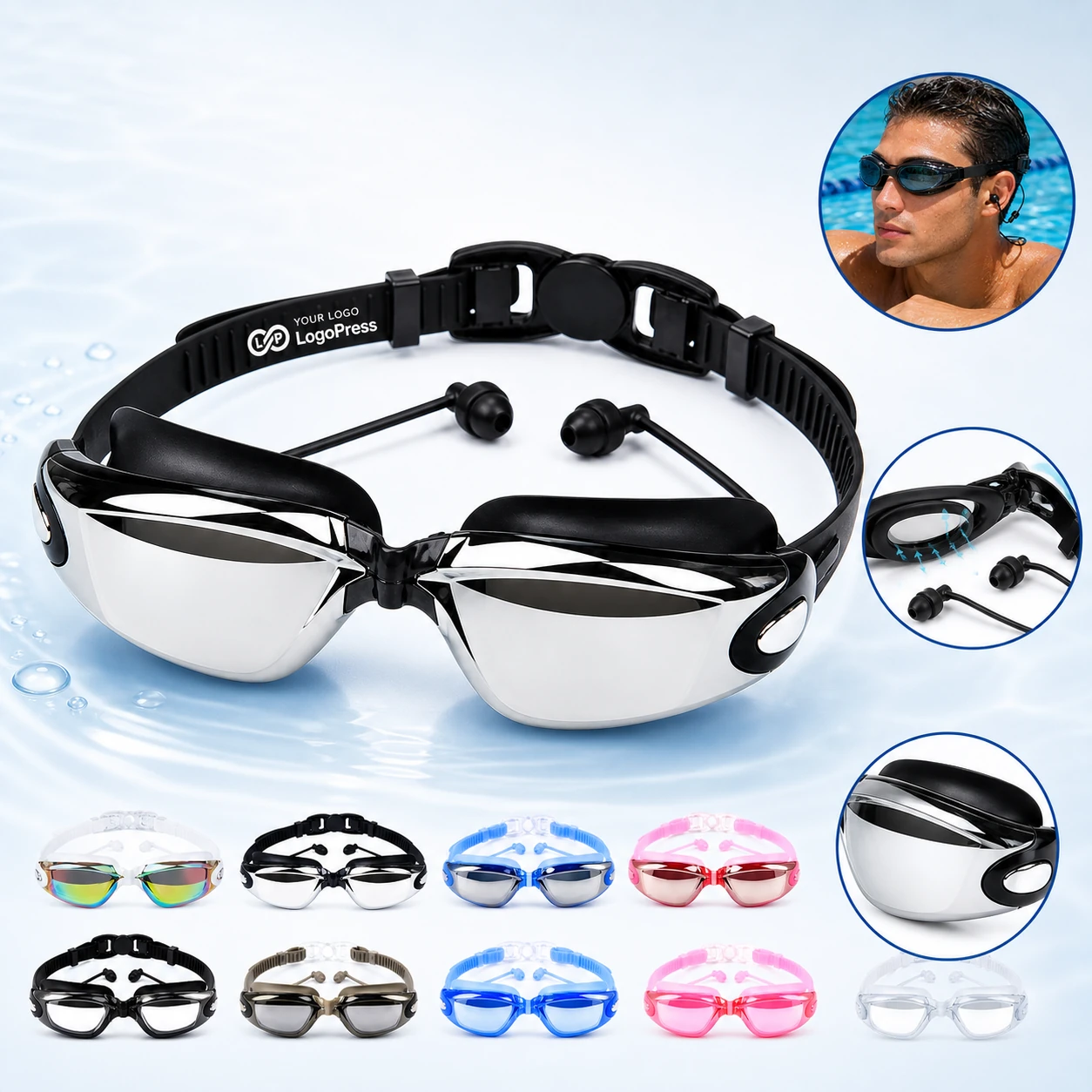 Unisex Anti-Fog Swim Goggles with Ear Plugs