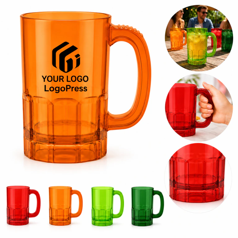 Large Multi Color Plastic Beer Mugs with Handle