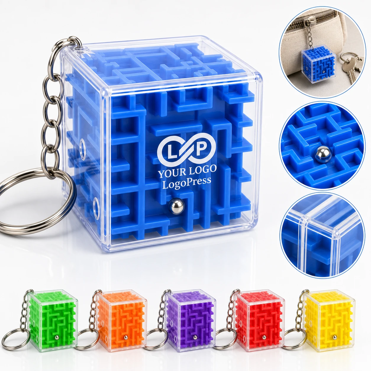 3D Educational Maze Puzzle Cubes Keychain, Safe Plastic