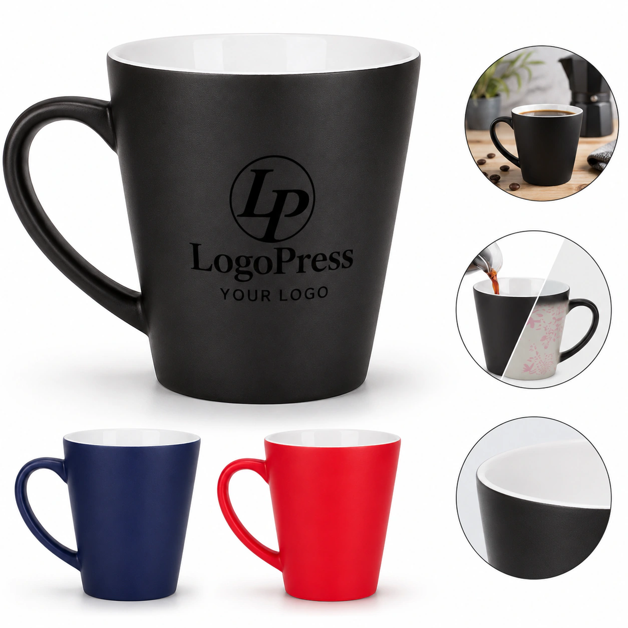 12 oz Conical Matte Color-Changing Custom Logo Ceramic Mug