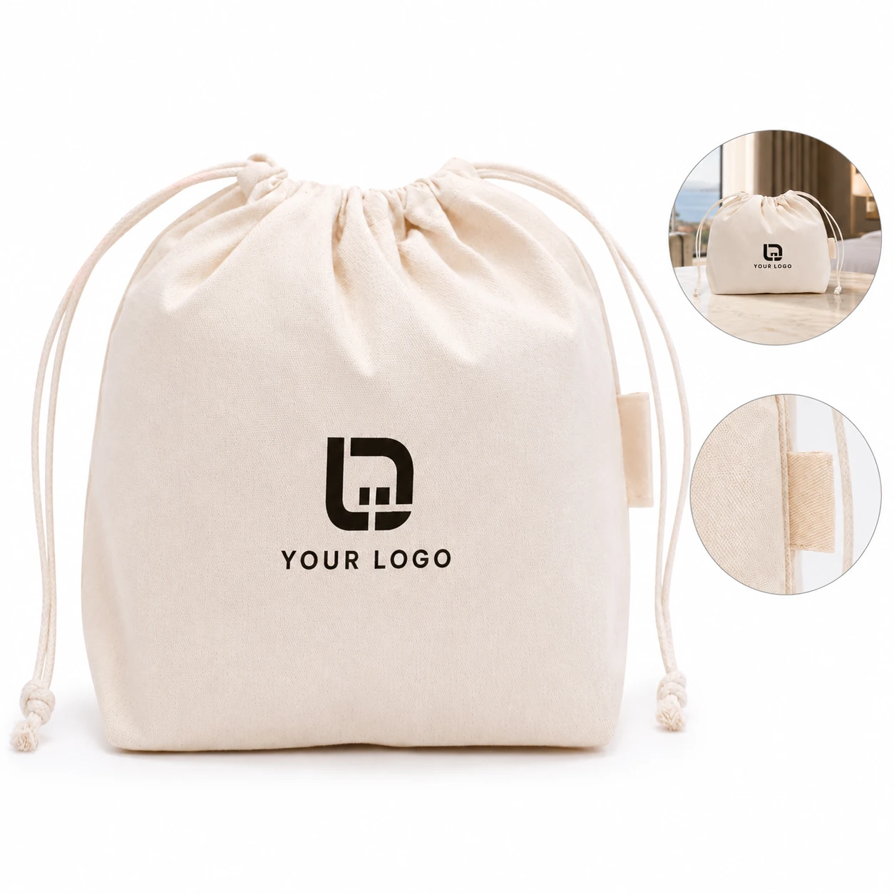 Custom Extra Large Canvas Travel Makeup Organizer Drawstring Bag