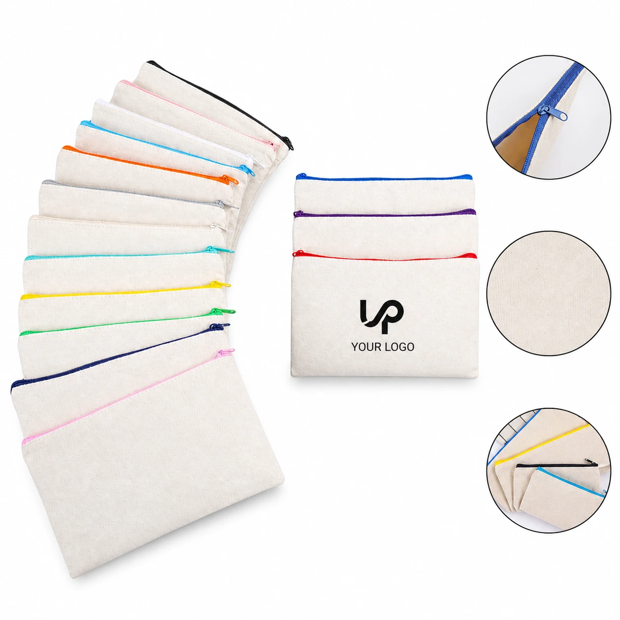 Multifunctional Canvas Zipper Stationery Cosmetic Bag