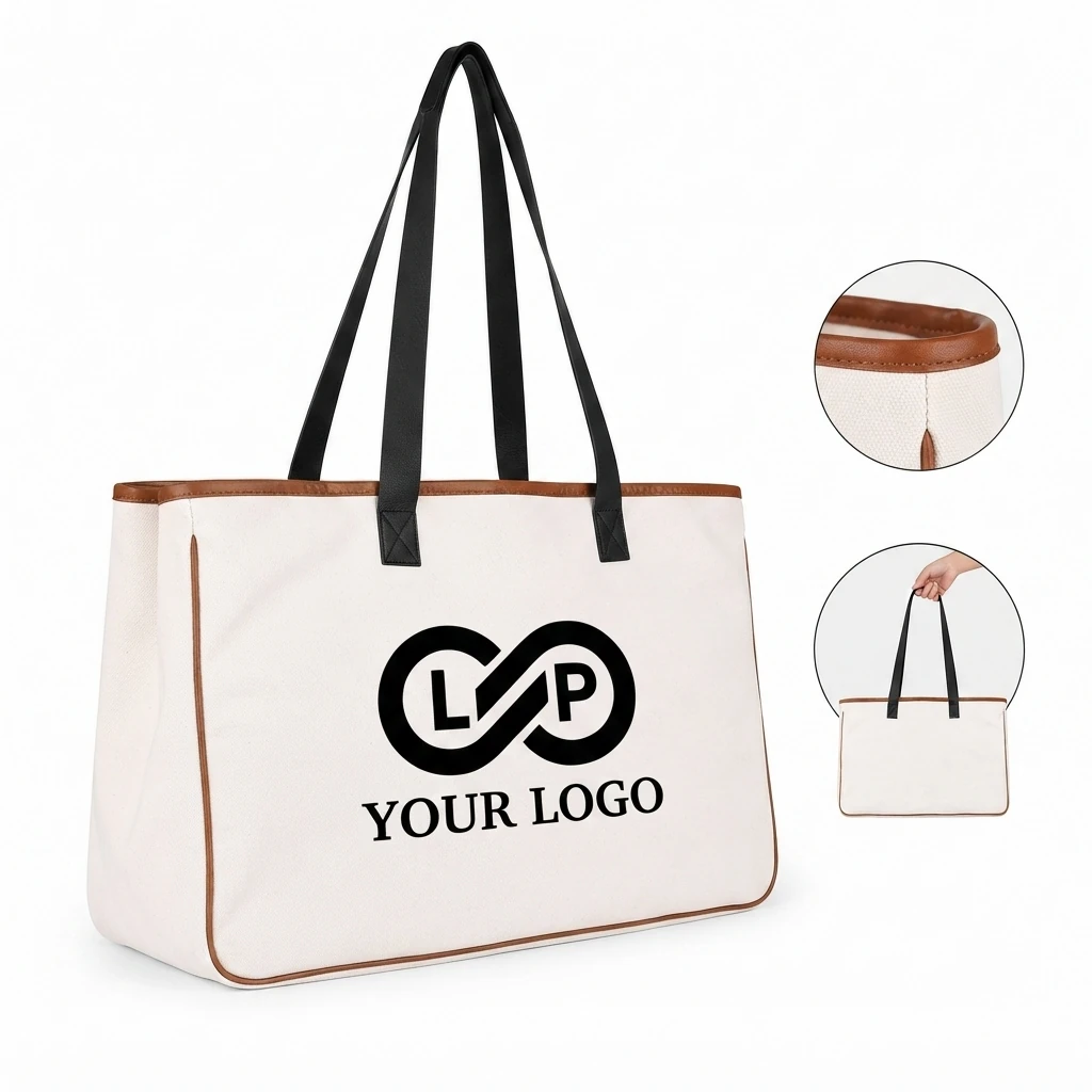 Personalized Canvas Beach Tote Bag with Logo, Daily Use