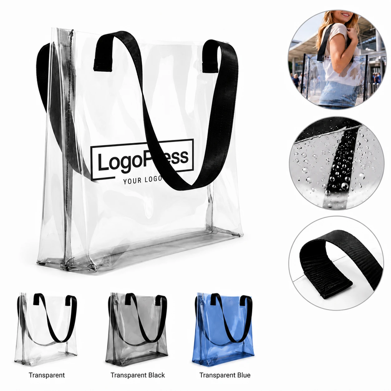 Stadium Approved Clear PVC Tote Bags with Handles, Durable