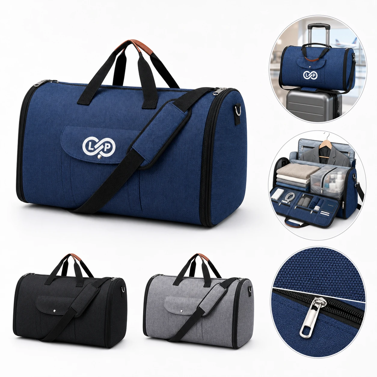 Waterproof Carry-On Travel Duffel Bag with 13 Zippered Pockets