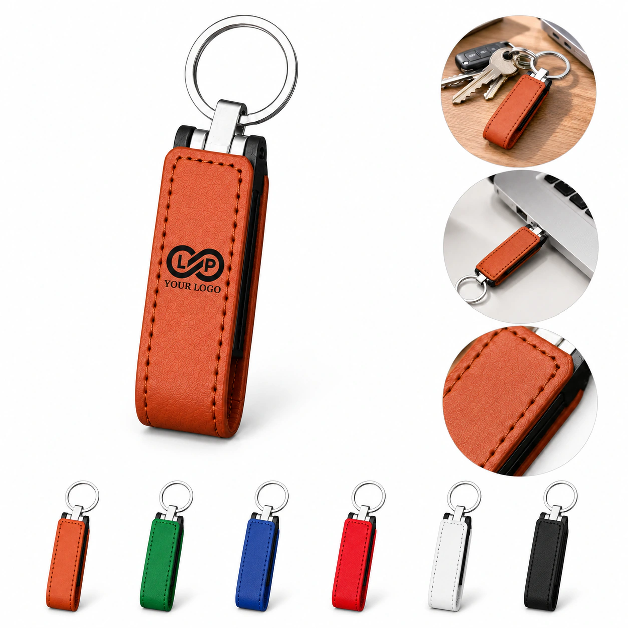 Keychain Metal High-Speed Leather 8GB USB Flash Drive