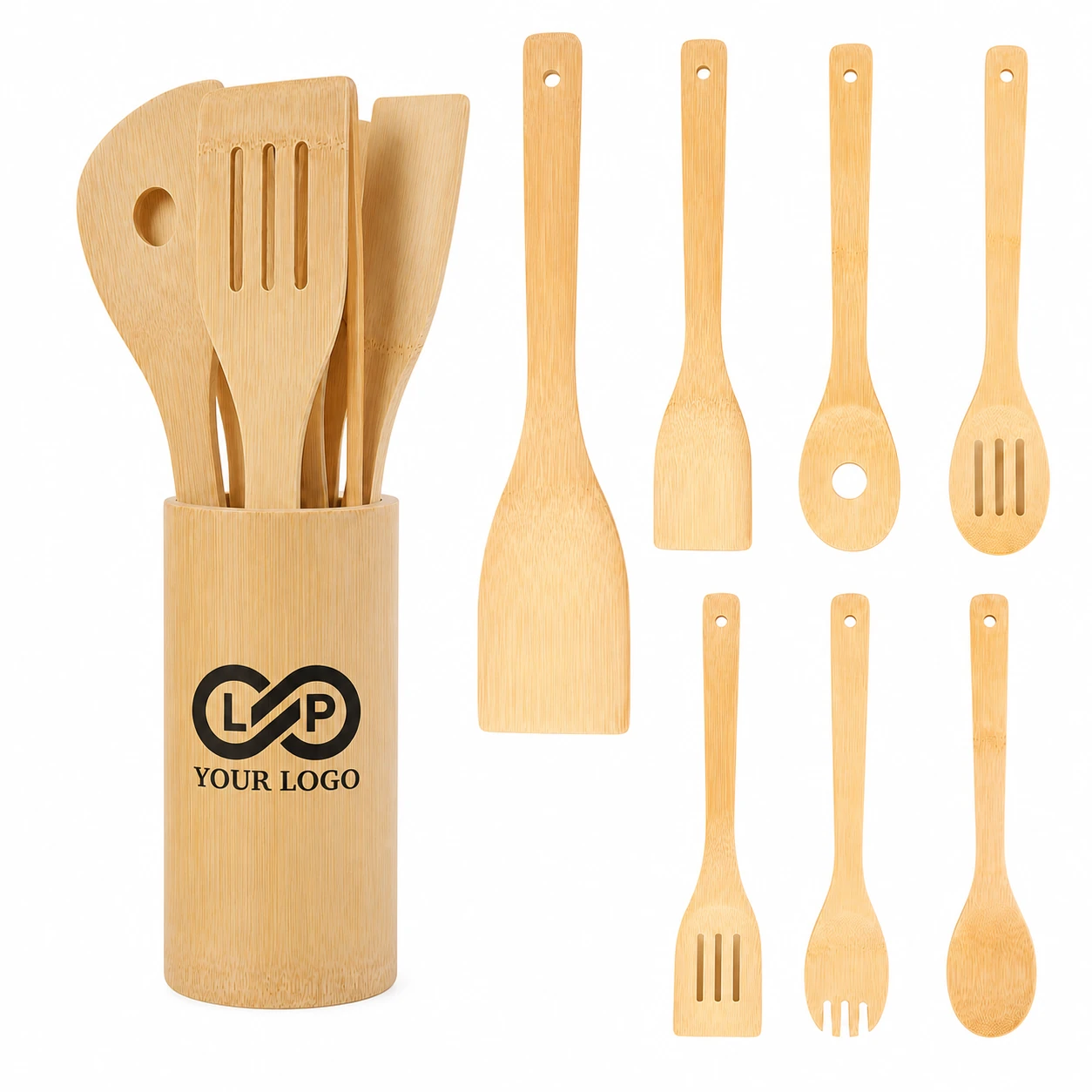 Nonstick Non-Toxic Wooden Cooking Utensils Set with Holder - Nanmu Wood