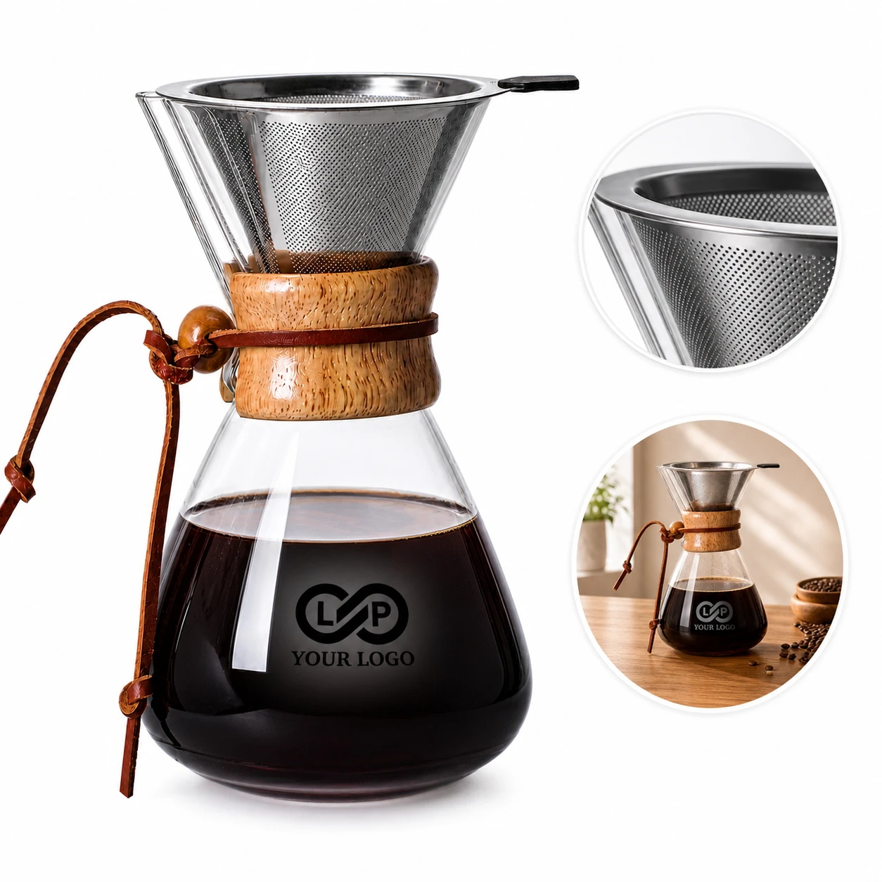 Handmade High-Quality Glass Coffee Pot with Heat-Resistant Glass