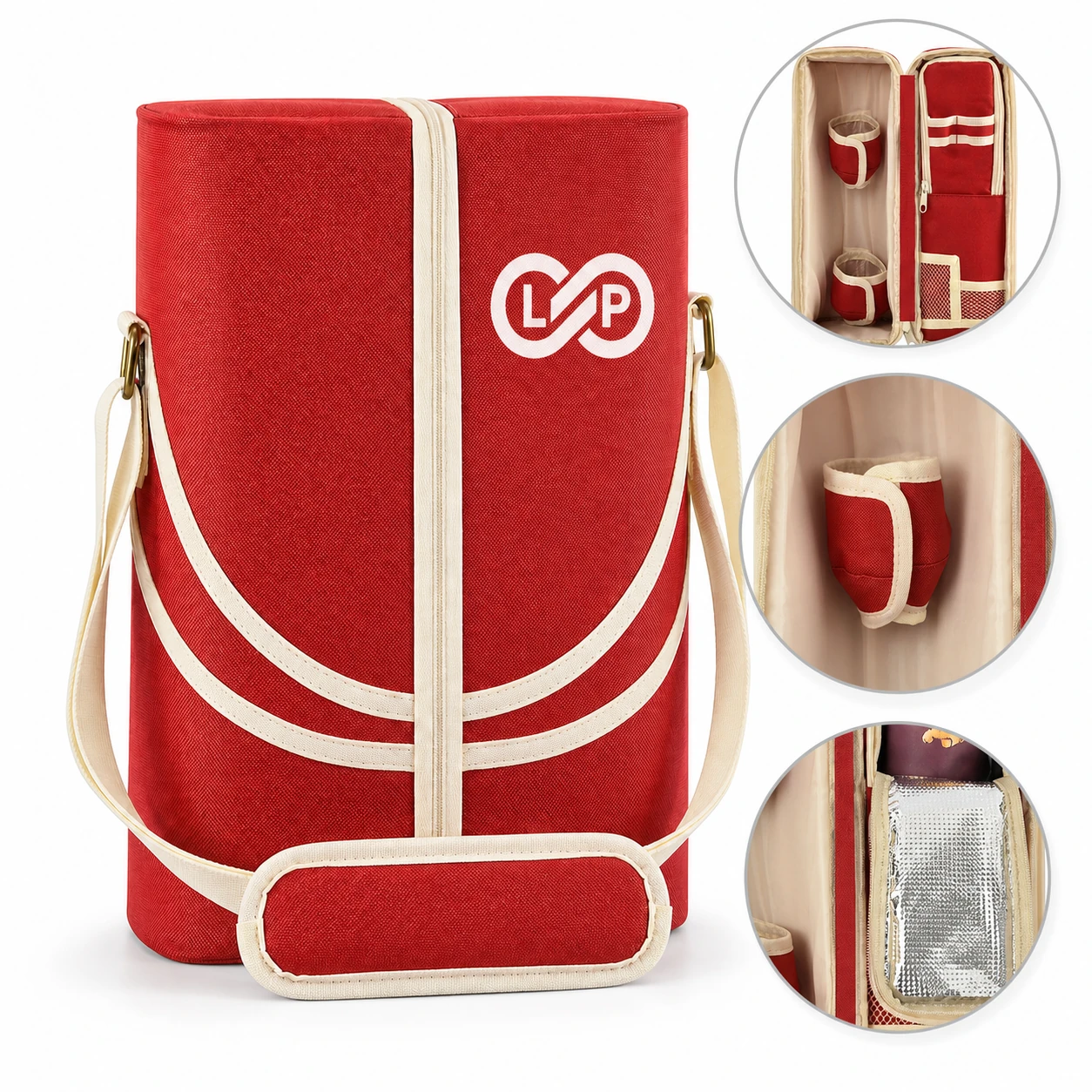 Portable Crush-Proof Shoulder Wine Cooler Bag for Two People Insulated