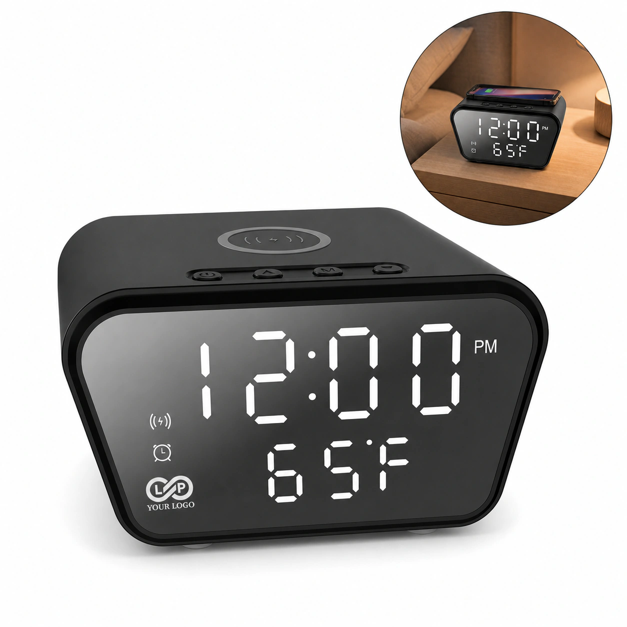 Digital Adjustable Alarm Clock with Wireless Charger, LED Display
