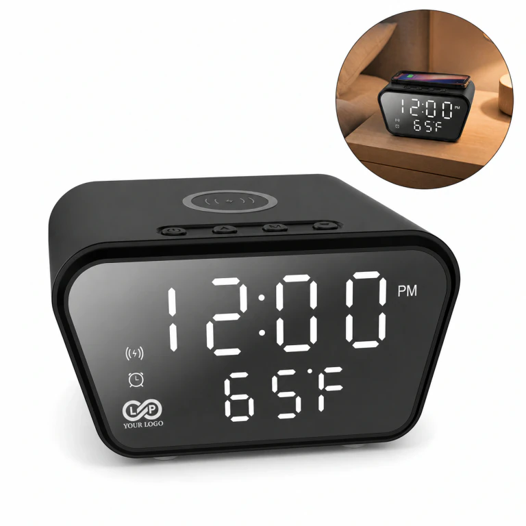Digital Adjustable Alarm Clock with Wireless Charger, LED Display