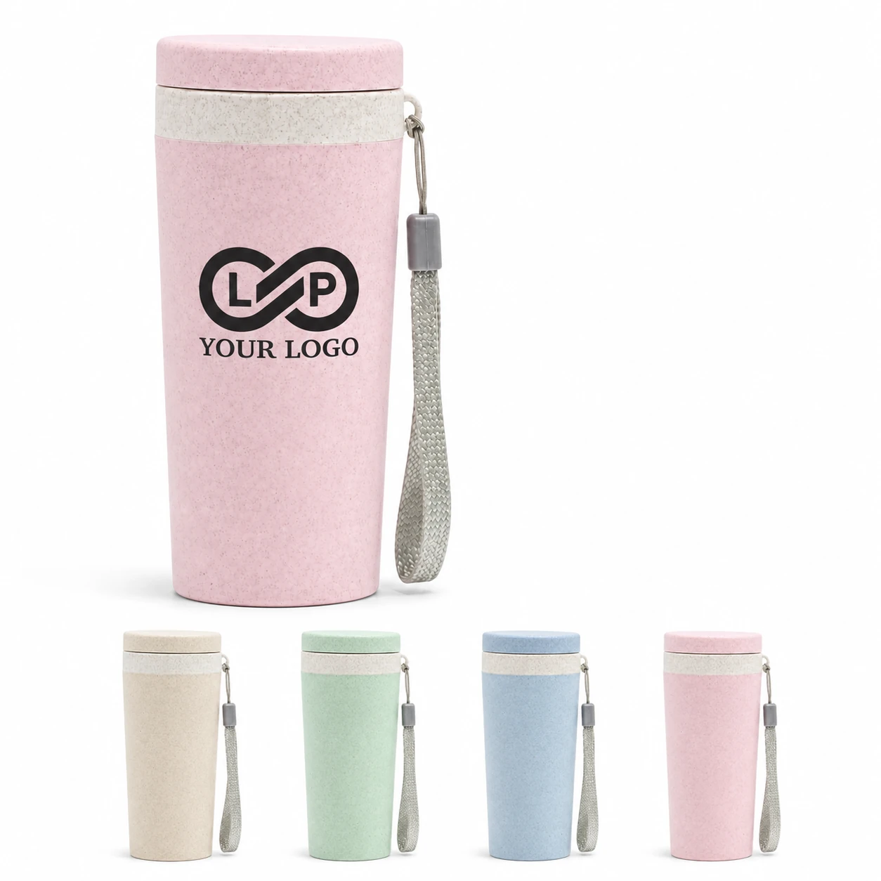 Portable Reusable Double Layer Wheat Straw Cup for Outdoor with Lid
