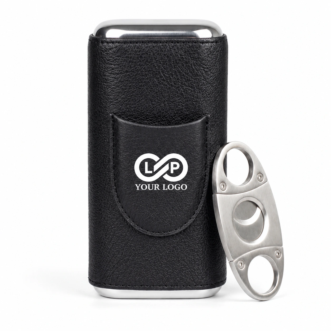 Portable Leather Cigar Case with Cutter - Travel Humidor, Cedar Lining, Holds 3 Cigars