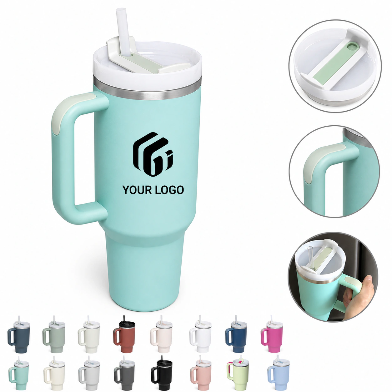 40oz Stainless Steel Insulated Tumbler with Handle & Straw