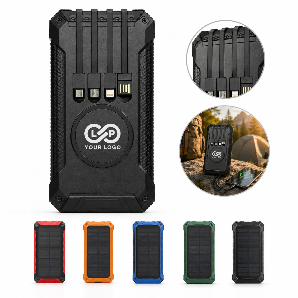 20000mAh Solar Power Bank with Wireless Charging, 4 Ports, IPX4
