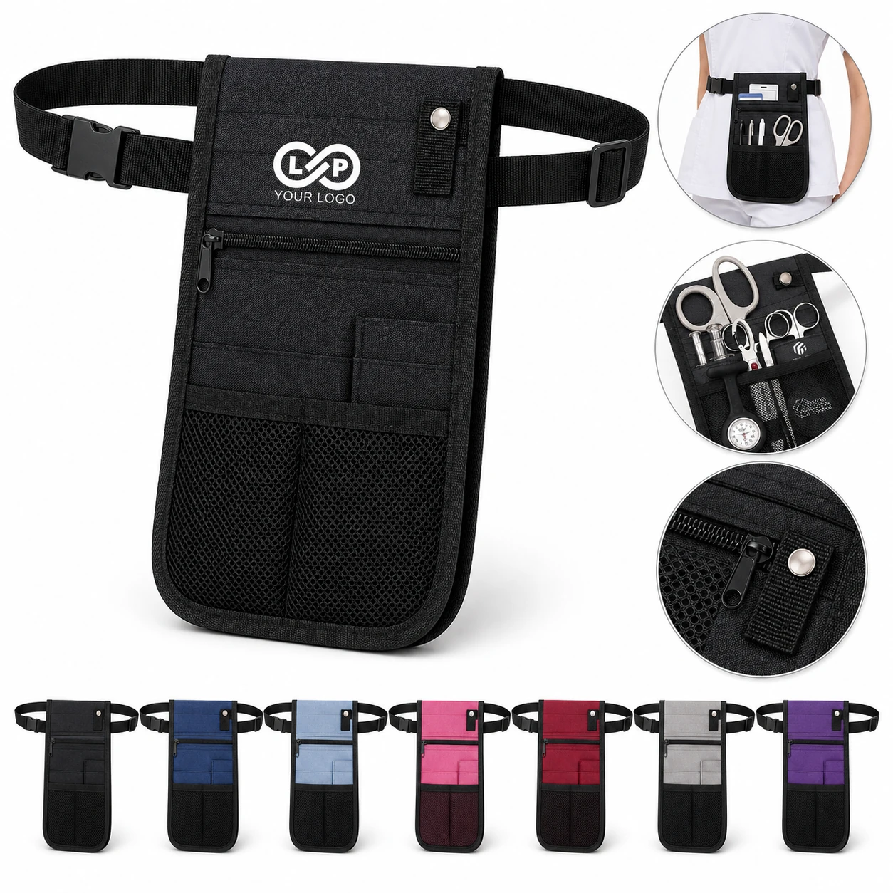 Adjustable Nurse Waist Pouch with Multiple Pockets Polyester
