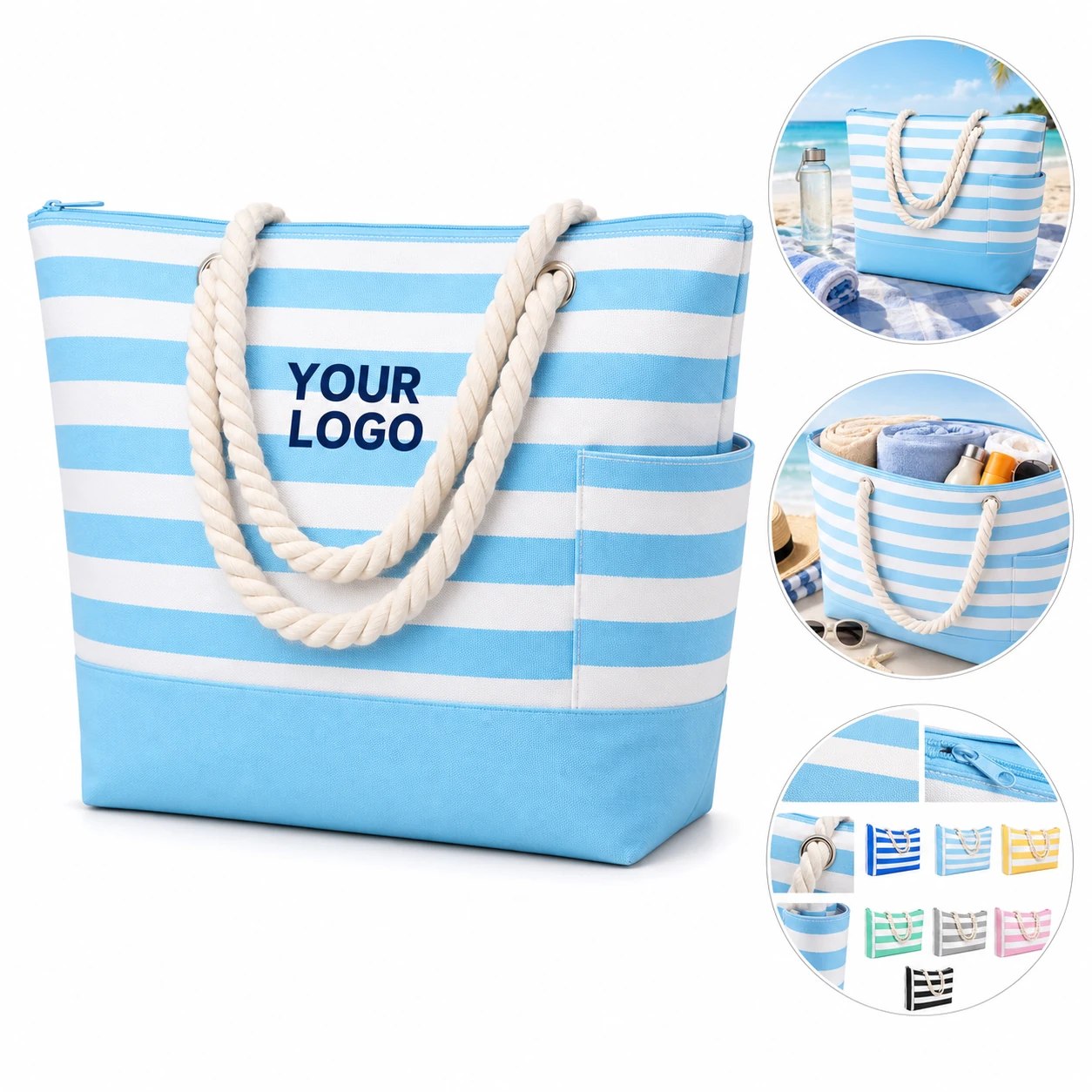 Sand-proof Women's Canvas Large Handheld Zipper Beach Bag