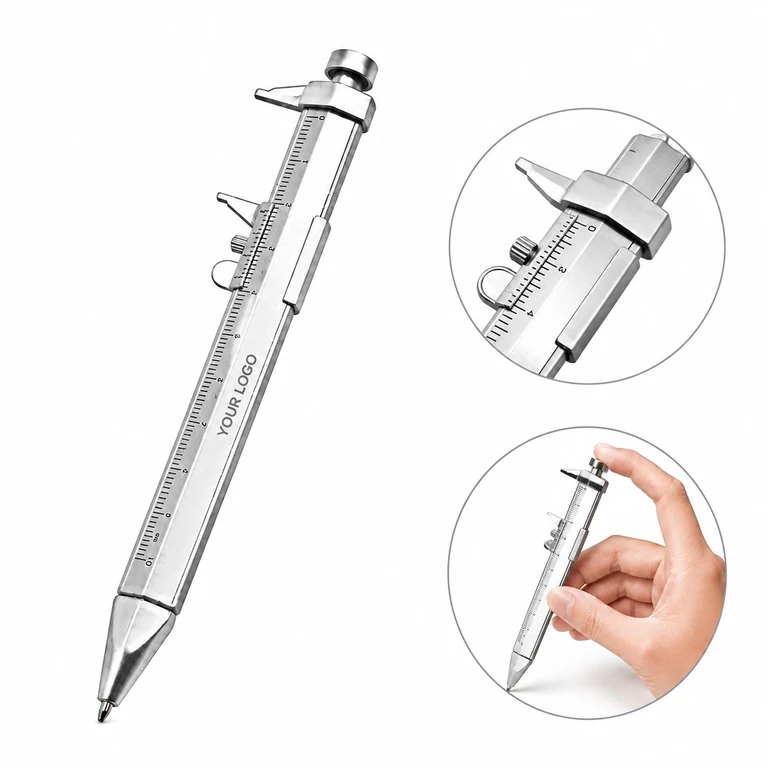 2-in-1 Vernier Caliper Ballpoint Pen, 0-100mm Range, Black Ink Plastic Tool