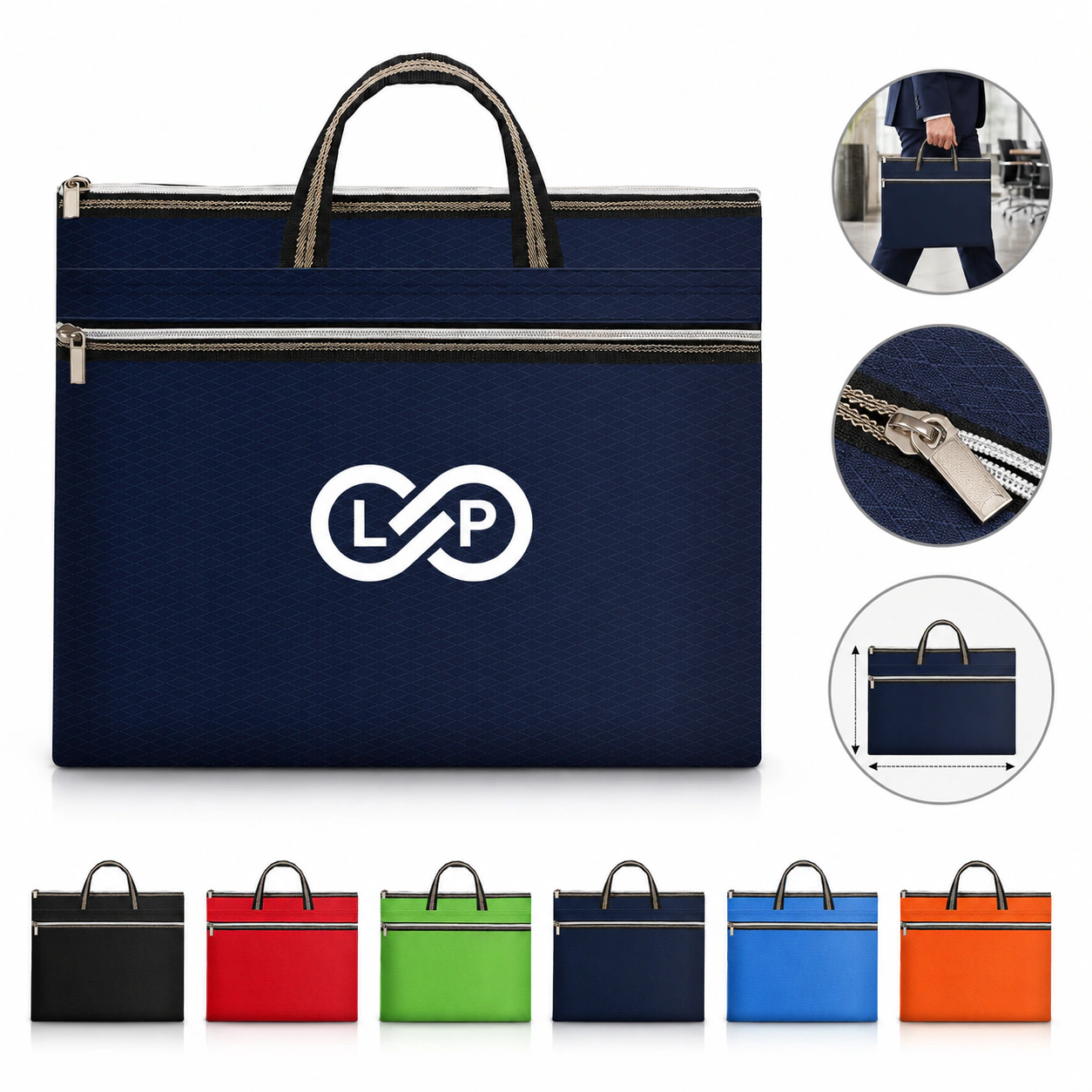 Oxford Cloth Waterproof Portable Zipper Document Briefcase