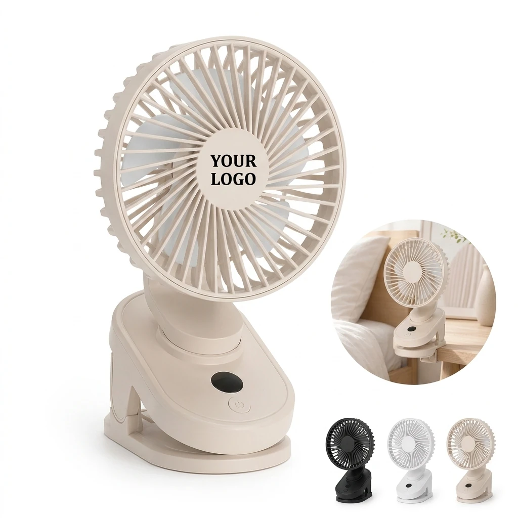 Portable Clip Fan With LED Display, Clip-On And Stand