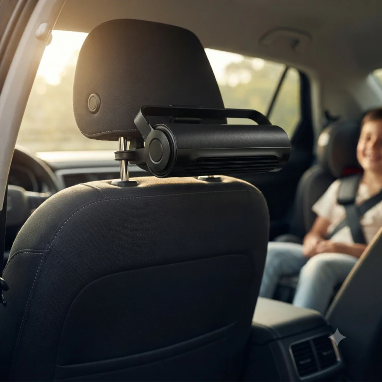 Summer Travel Powerful Car Seat Headrest Fan with 3 Speeds Elastic Belt