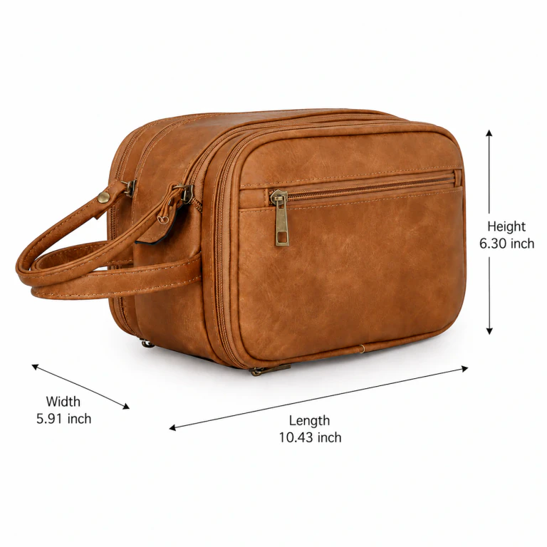 Men's PU Leather Large Capacity Travel Toiletry Bag with Compartments