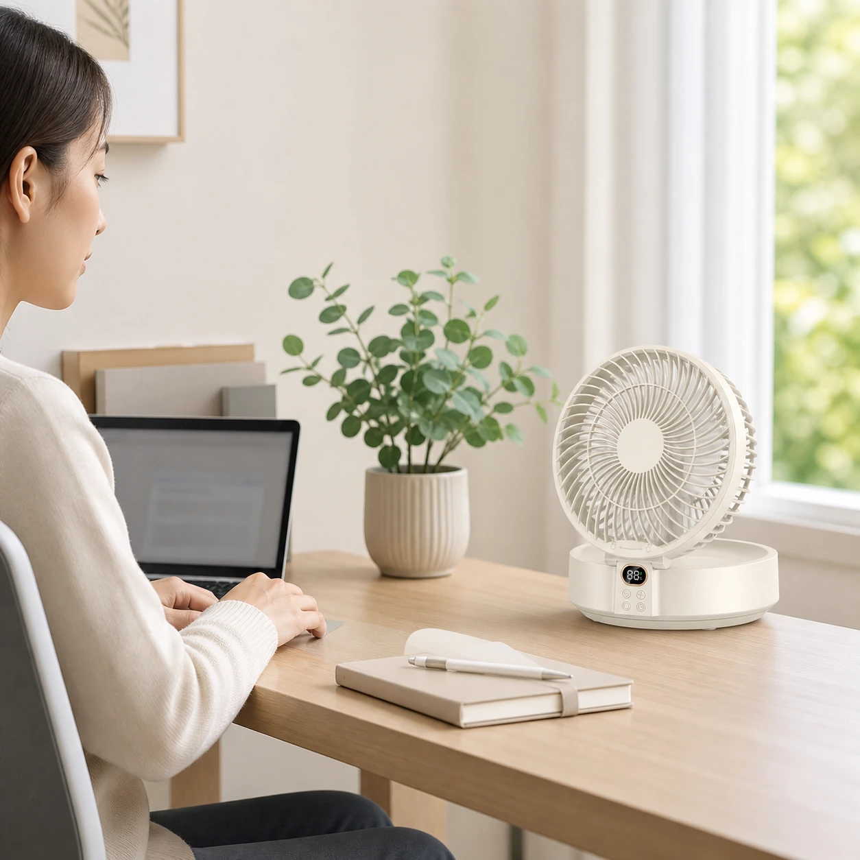 Remote Control Bladeless Desk Fan with Rechargeable Battery, Quiet Foldable