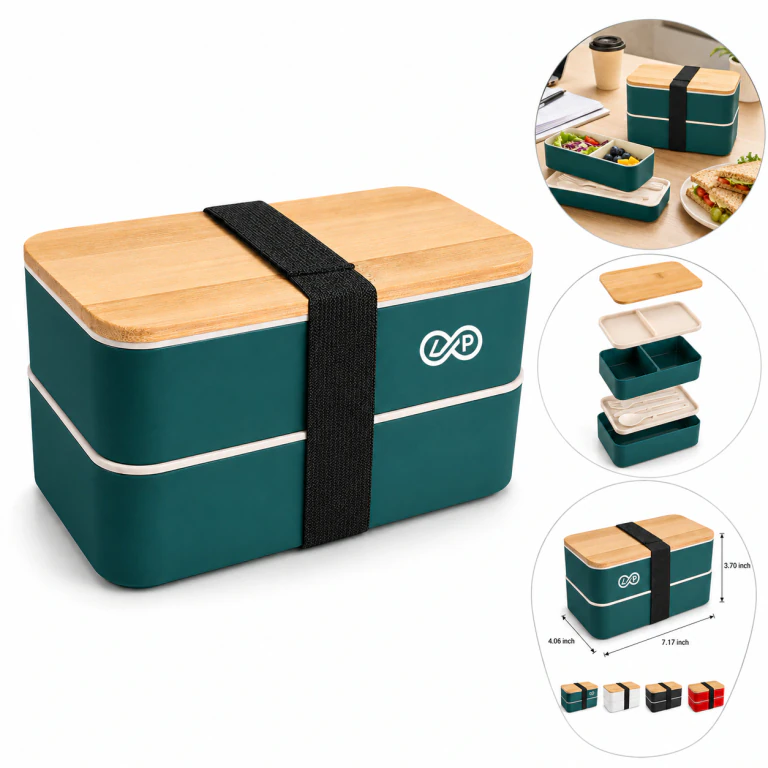 Lunch Box with Built-in Utensil Set and 3 Compartments for Work School