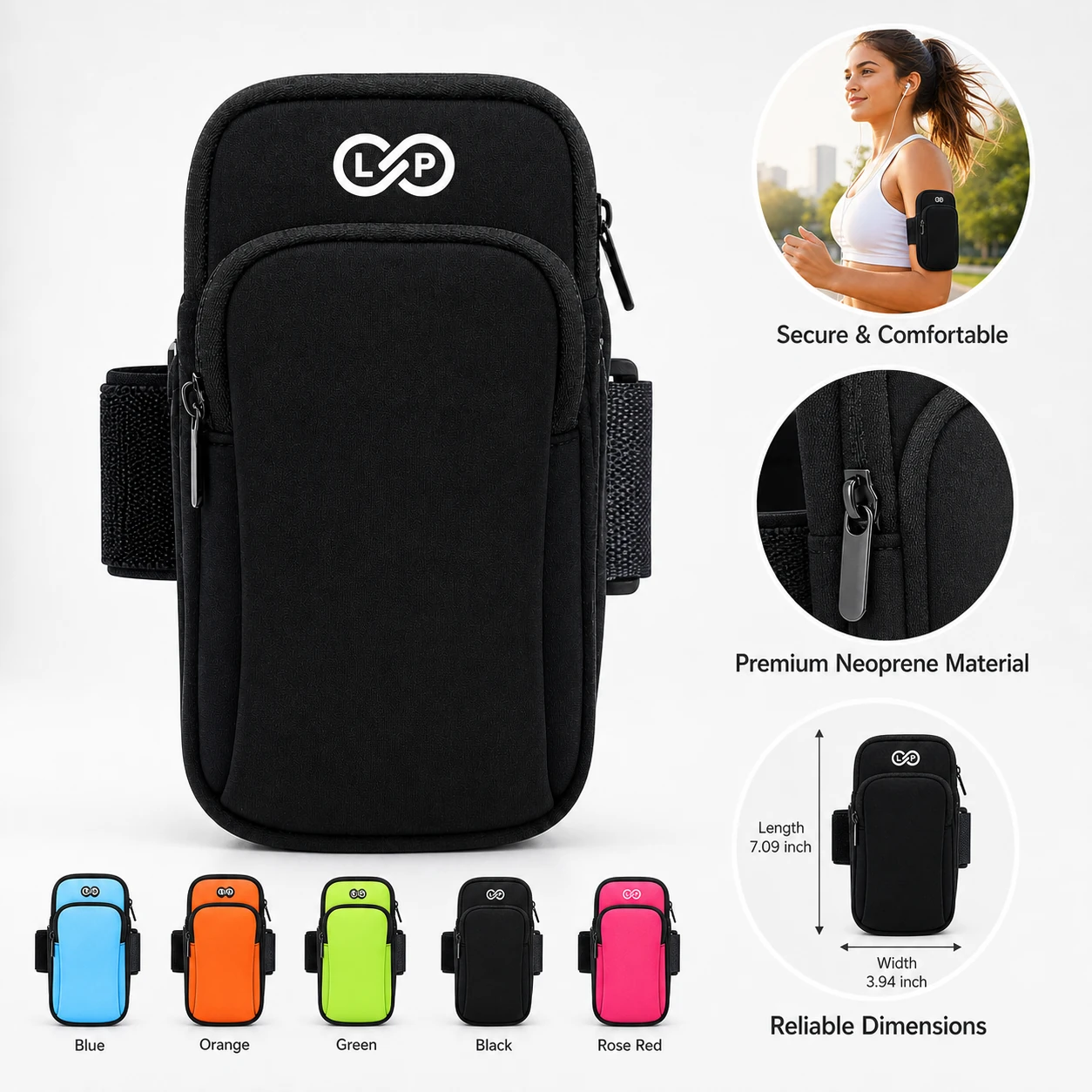 Running Phone Armband - Lightweight Breathable Neoprene Holder for 6.5 Inch Phones