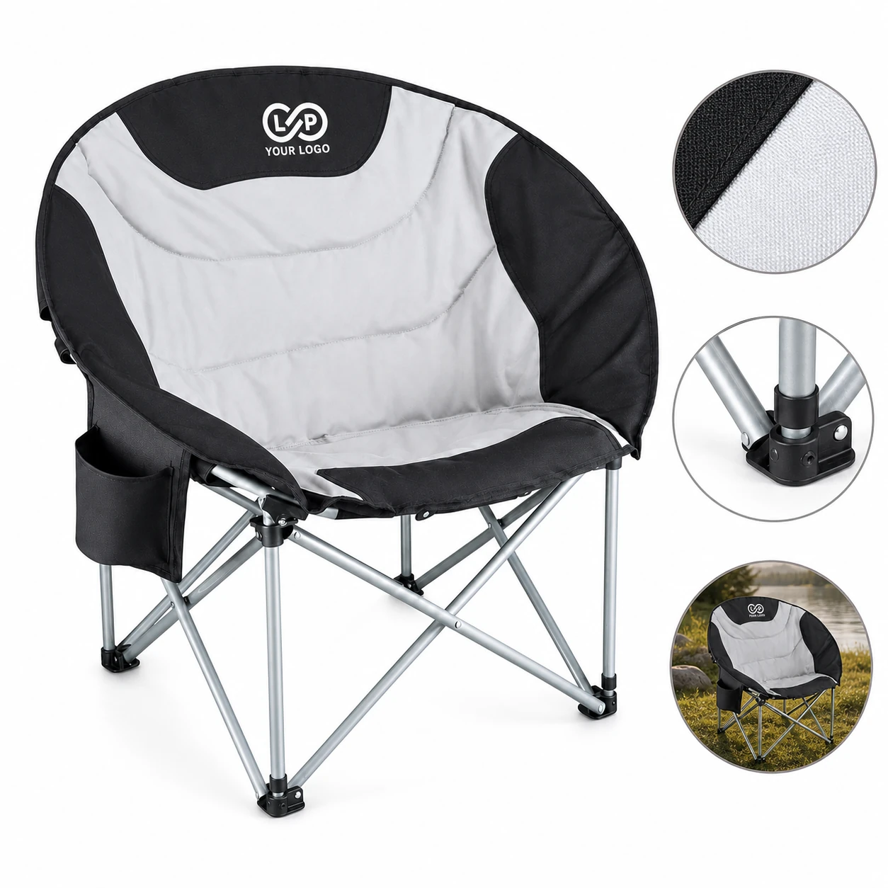 Portable Folding Camping Chair Oxford, Ergonomic Backrest & Armrests