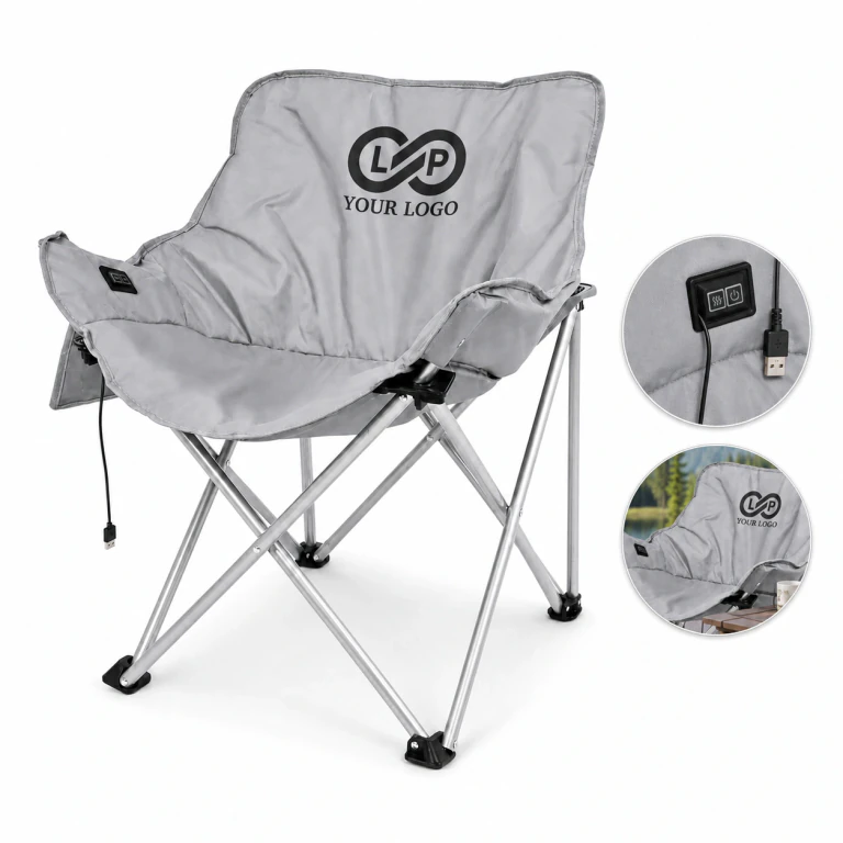 Oversized Heated Camping Folding Lawn Chair with USB Heating, Gray