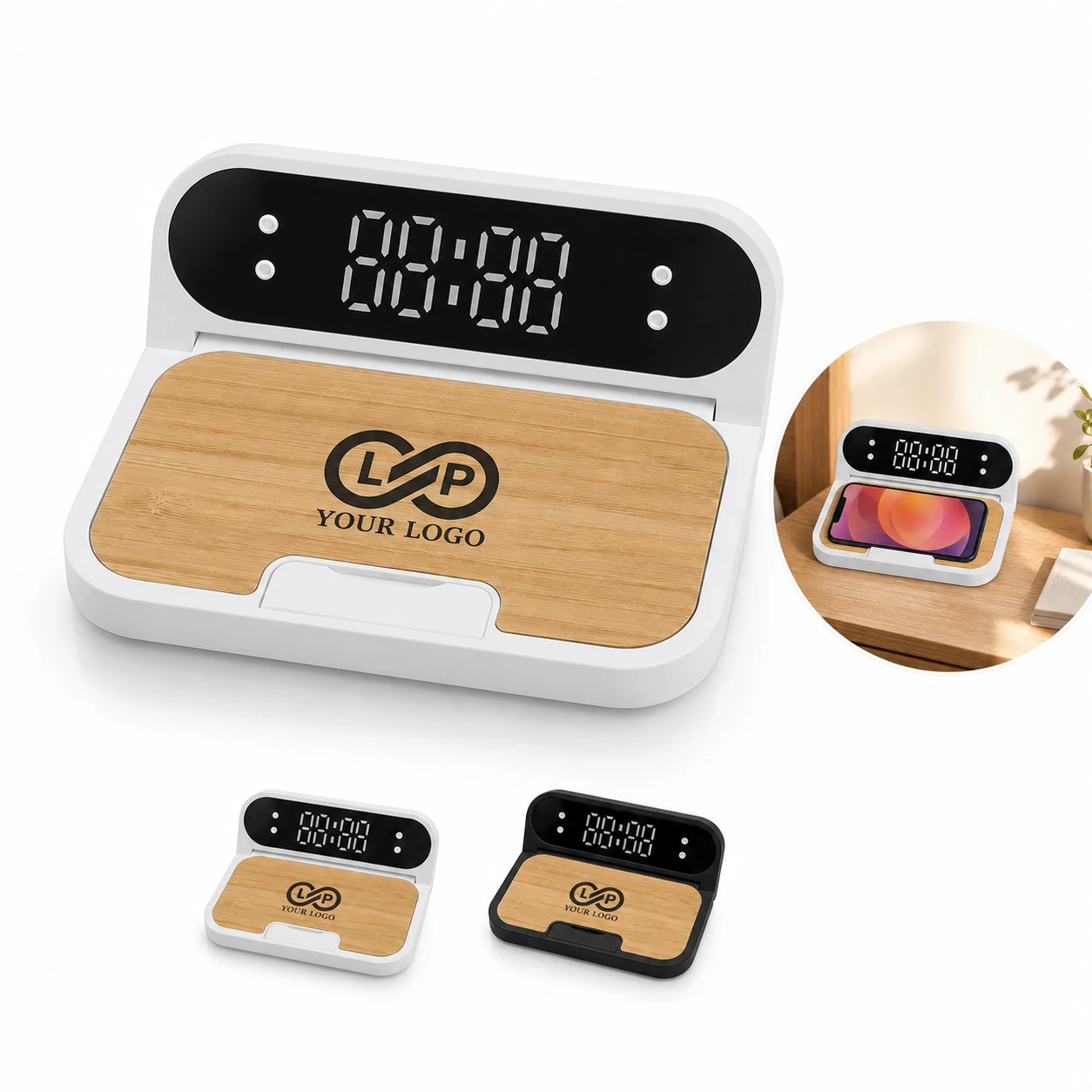 Electronic Wireless Charger Timer Alarm Clock Phone Holder