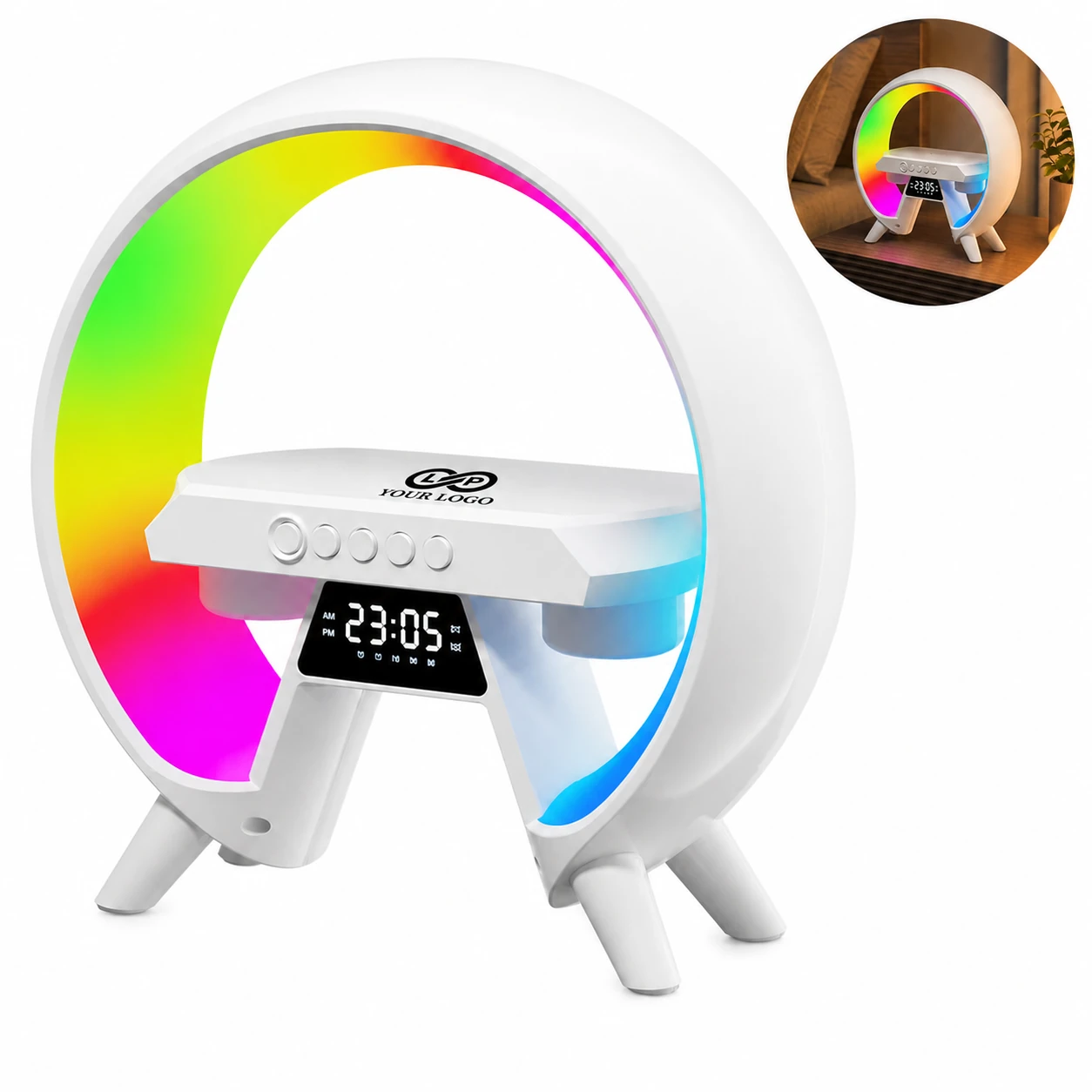 All in one wireless charger LED light bluetooth speaker with clock