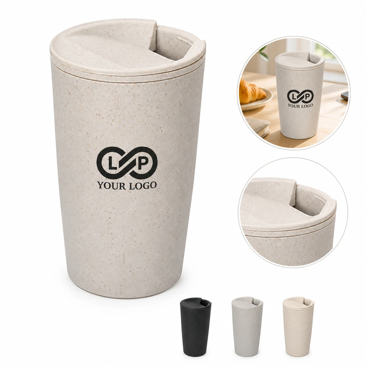Large Capacity Wheat Fiber Coffee Cup with Lid Eco Friendly Travel Mug