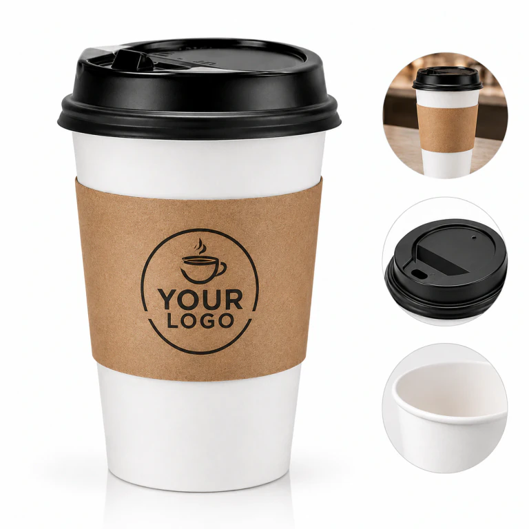 Disposable White Paper Coffee Cup with Lids for Hot Cold Beverage 16 Oz